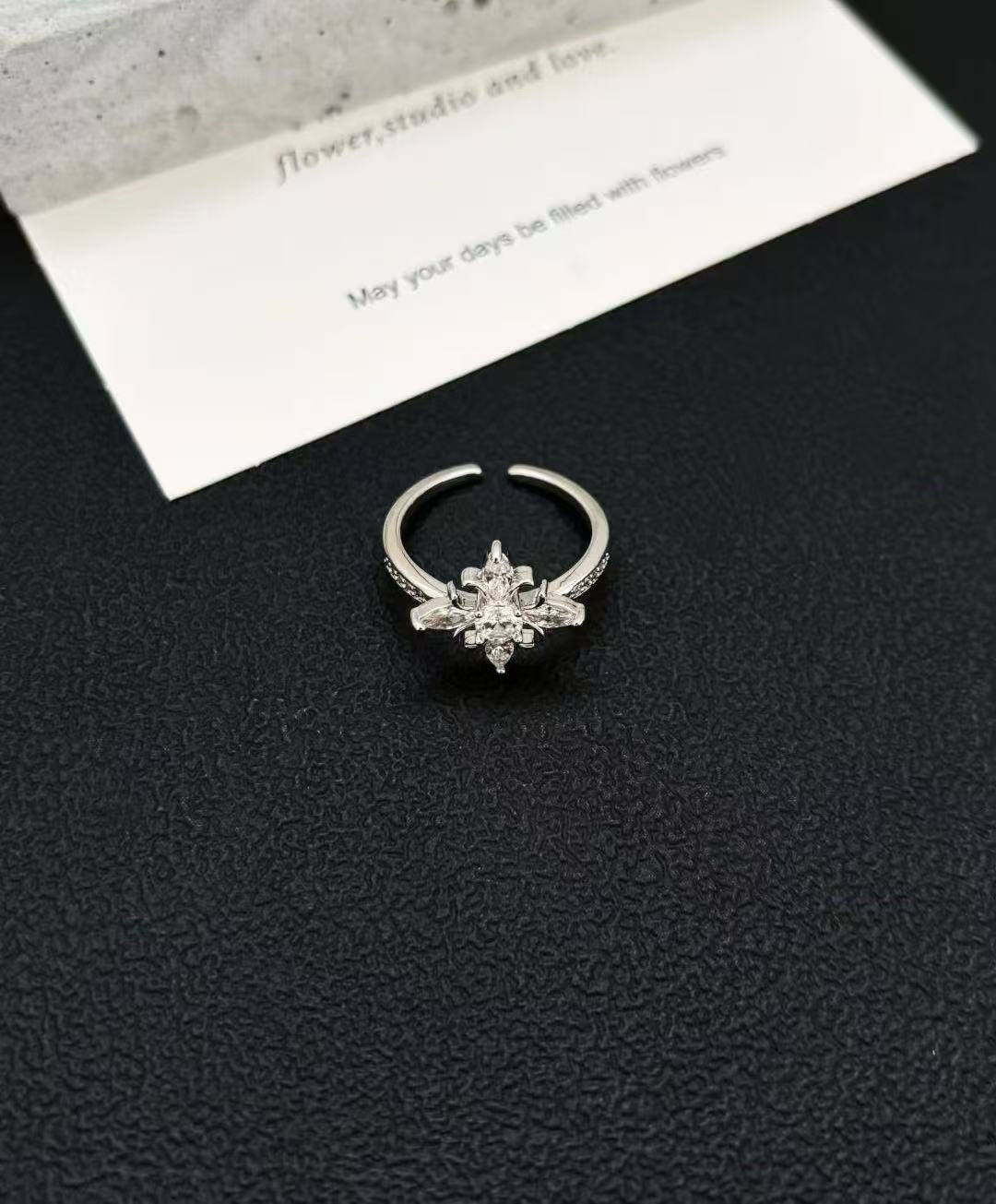 Handmade Adjustable Floral Open Ring