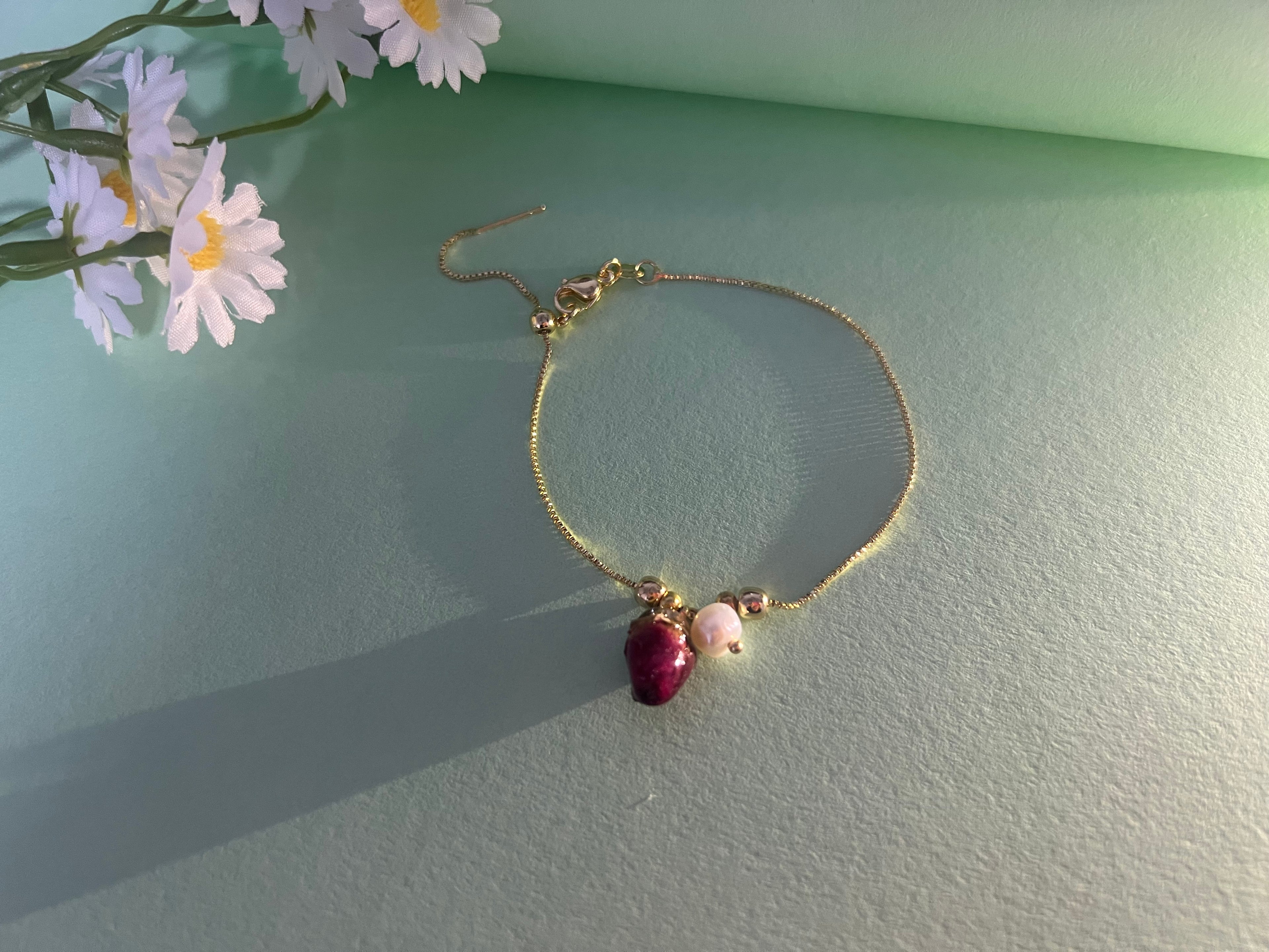 Dried Rose Pearl Gold Adjustable Bracelet