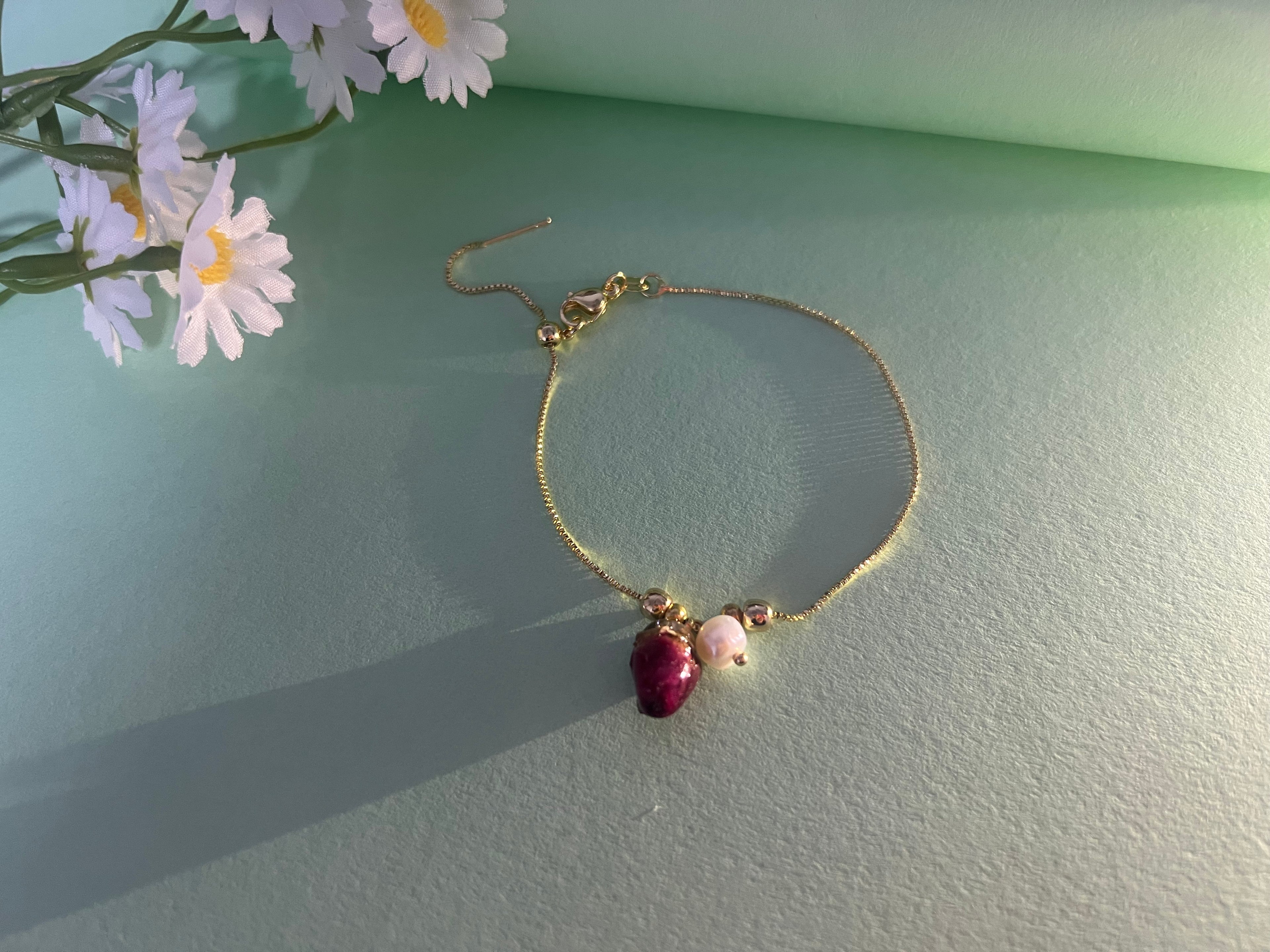 Dried Rose Pearl Gold Adjustable Bracelet